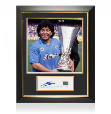 Diego Maradona Signed Card and SSC Napoli Photo Frame: UEFA Cup Winner