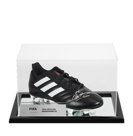 Chris Waddle Official FIFA World Cup™ Signed Black Adidas Boot In Acrylic Case