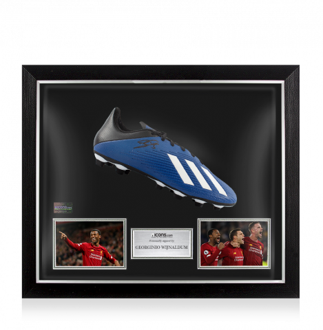 Georginio Wijnaldum Signed Blue and Black Adidas X Boot In Bubble Frame: Liverpool FC