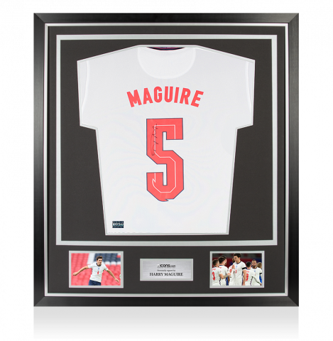 Harry Maguire Back Signed England 2020 Home Shirt With Fan Style Numbers In Classic Frame