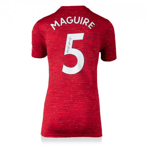 Harry Maguire Back Signed Manchester United 2020-21 Home Shirt With Fan Style Numbers