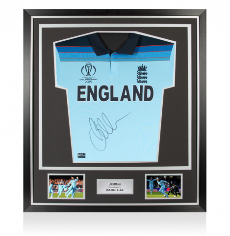 Jos Buttler Front Signed Blue England One-Day Cricket Shirt In Classic Frame
