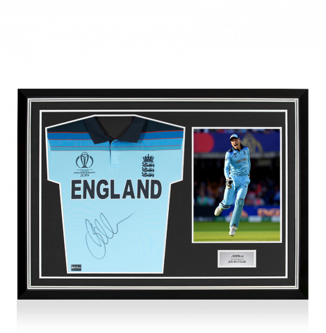 Jos Buttler Front Signed Blue England One-Day Cricket Shirt In Hero Frame: Option 1