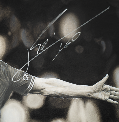 Original Lionel Messi Official Signed and Premium Framed Tribute Artwork: UCL Goal vs Manchester City