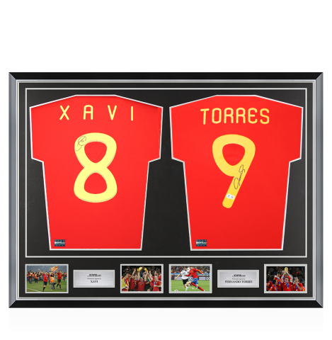 Xavi & Fernando Torres Signed Spain Shirts In Classic Dual Frame Xavi & Fernando Torres Signed Spain Shirts In Classic Dual Frame