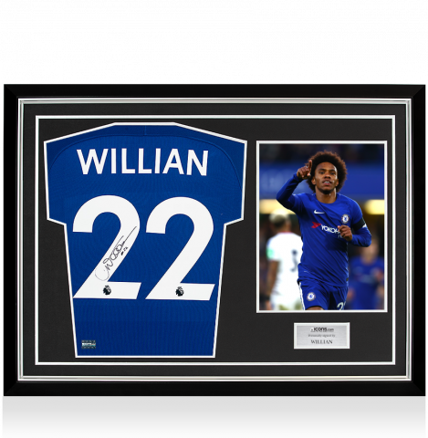 Willian Signed Chelsea 2017-18 Home Shirt In Hero Frame: Option 1