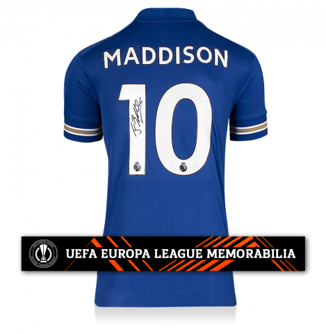 James Maddison Official UEFA Europa League Back Signed Leicester City 2020-21 Home Shirt