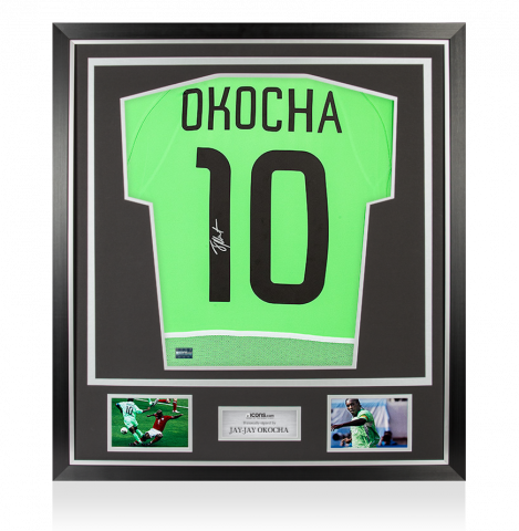 Jay-Jay Okocha Back Signed Nigeria 2002 Home Shirt In Classic Frame
