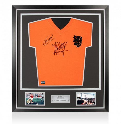 Johan Cruyff & Marco van Basten Front Signed Retro Netherlands Shirt In Classic Frame