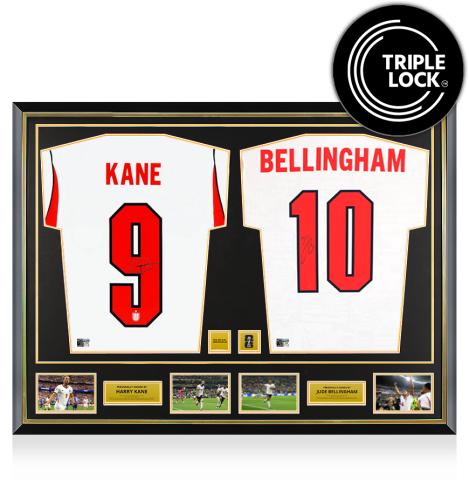 Harry Kane & Jude Bellingham Official FIFA World Cup™ 2026 Signed and Framed England Shirts In Dual Frame