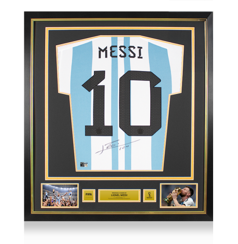 Lionel Messi Official FIFA World Cup™ 2022 Back Signed and Framed Argentina 2022-23 Home Shirt