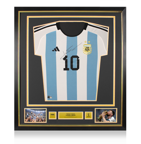 Lionel Messi Official FIFA World Cup™ 2022 Front Signed and Framed Argentina 2022-23 Home Shirt