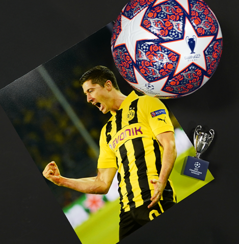 Robert Lewandowski Official UEFA Champions League Back Signed and Framed Borussia Dortmund 2020-21 Home Shirt - Gold Bundle