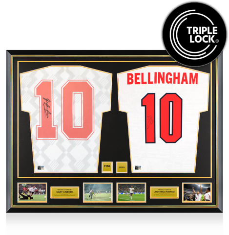 Gary Lineker & Jude Bellingham Official FIFA World Cup&trade; 2026 Signed and Framed England Shirts In Dual Frame