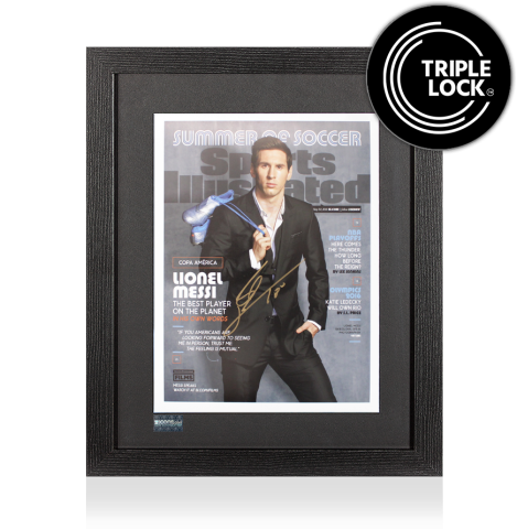Lionel Messi Signed Sports Illustrated Summer of Soccer Cover In Black Wooden Frame