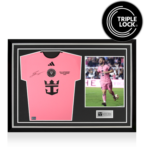Lionel Messi Front Signed Inter Miami 2024 Home Shirt: MLS Supporters Shield Winner 2024 In Hero Frame: Option 1