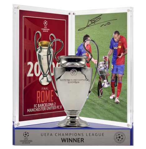 Lionel Messi Official UEFA Champions League Signed 3D Mini Replica Trophy on Stand: 2009 Winner