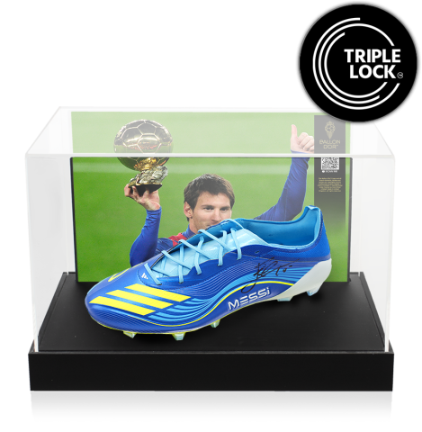 Lionel Messi Official Ballon d'Or Signed Adidas F50 Elite Boot In Photo Acrylic Case: Option 1