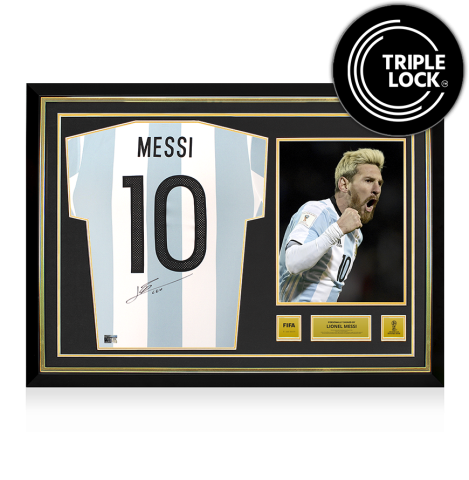 Lionel Messi Official 2018 FIFA World Cup™ Back Signed and Hero Framed Argentina 2016-17 Home Shirt