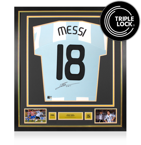 Lionel Messi Official 2010 FIFA World Cup™ Back Signed and Framed Argentina 2007-08 Home Shirt