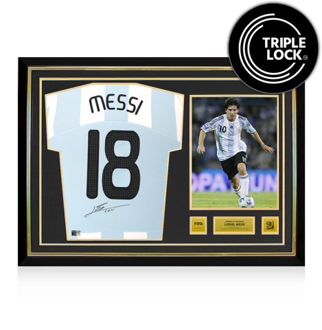Lionel Messi Official 2010 FIFA World Cup™ Back Signed and Hero Framed Argentina 2007-08 Home Shirt