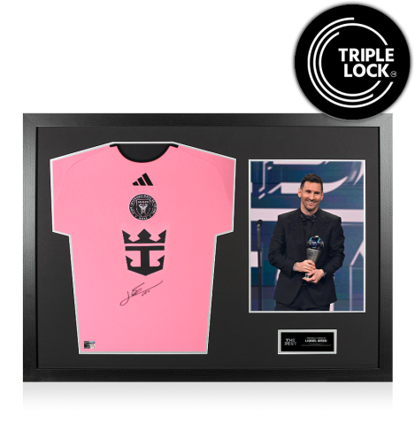 Lionel Messi Official The Best FIFA Football Awards™ Front Signed and Framed Inter Miami 2024 Home Shirt: 2022 Winner