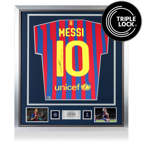 Lionel Messi Official UEFA Champions League Back Signed and Framed FC Barcelona 2011-12 Home Shirt