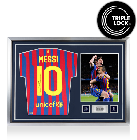 Lionel Messi Official UEFA Champions League Back Signed and Hero Framed FC Barcelona 2011-12 Home Shirt
