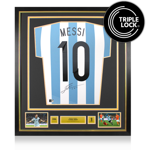 Lionel Messi Official 2014 FIFA World Cup™ Back Signed and Framed Argentina 2014 World Cup Shirt