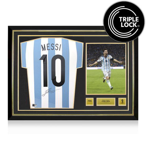 Lionel Messi Official 2014 FIFA World Cup™ Back Signed and Framed Argentina 2014 World Cup Shirt