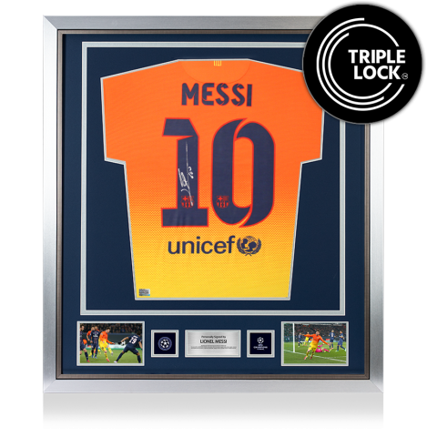 Lionel Messi Official UEFA Champions League Back Signed and Framed FC Barcelona 2012-13 Away Shirt