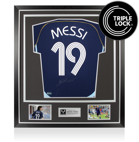 Lionel Messi Back Signed Argentina 2006 Reissue Away Shirt In Classic Frame