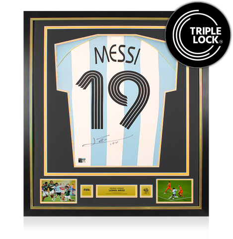 Lionel Messi Official FIFA World Cup™ 2006 Back Signed and Framed Argentina 2006 Home Reissue Shirt