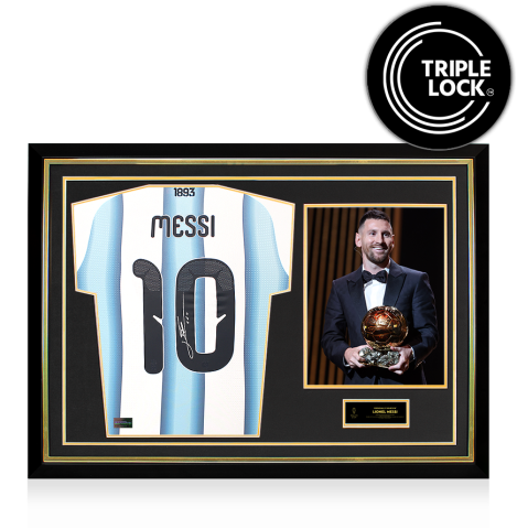 PRE-ORDER Lionel Messi Official Ballon d'Or™ Back Signed and Hero Framed Argentina 2026 Match Issue Home Shirt 