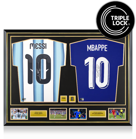 Lionel Messi & Kylian Mbappe Official FIFA World Cup™ 2026 Signed and Framed Argentina Shirts In Dual Frame