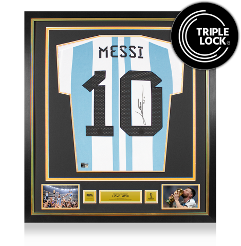 Lionel Messi Official 2022 FIFA World Cup™ Back Signed and Framed Argentina 2022 Home Shirt