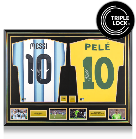 Lionel Messi & Pele Official FIFA World Cup™ Signed and Framed Shirts In Dual Frame