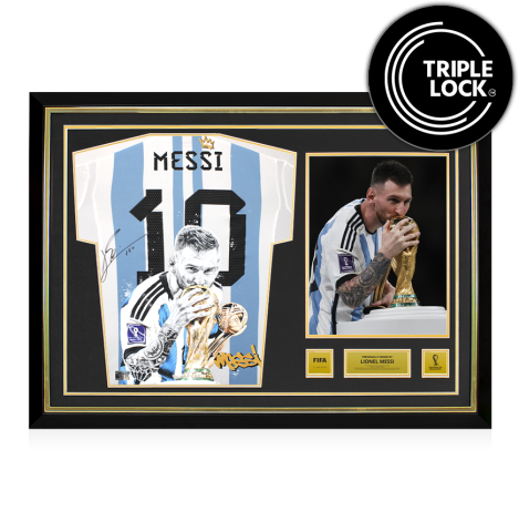 Lionel Messi Official FIFA World Cup&trade; 2022 Back Signed and Hero Framed Argentina 2022 Home Shirt - Murwalls Edition