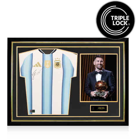 PRE-ORDER Lionel Messi Official Ballon d'Or™ Front Signed and Hero Framed Argentina 2026 Home Shirt