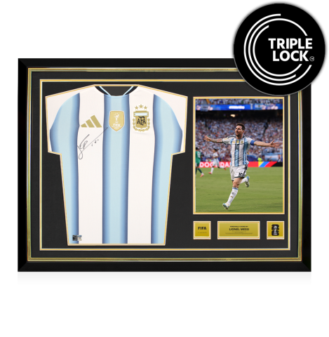 PRE-ORDER Lionel Messi Official 2026 FIFA World Cup™ Front Signed and Hero Framed Argentina 2026 Home Shirt