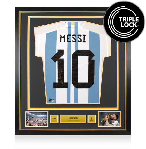 Lionel Messi Official 2022 FIFA World Cup&trade; Back Signed and Framed Argentina 2022 Home Jersey