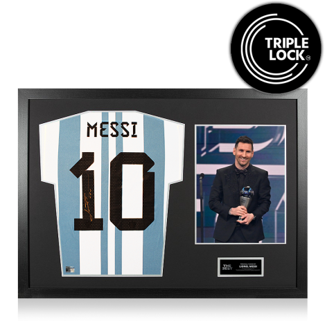 Lionel Messi Official The Best FIFA Football Awards™ Back Signed and Framed Argentina 2022-23 Home Shirt: 2022 Winner