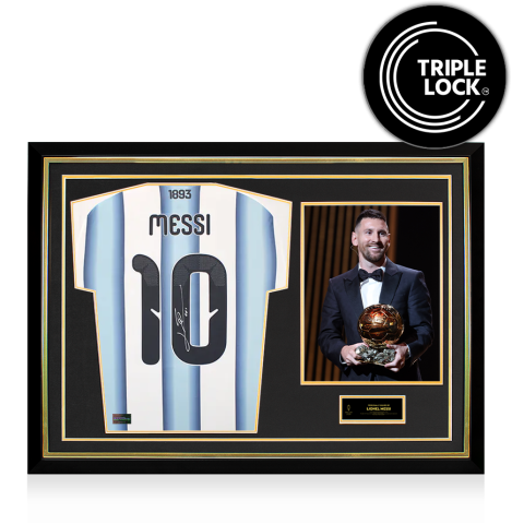 Lionel Messi Official Ballon d'Or™ Back Signed and Hero Framed Argentina 2026 Home Shirt