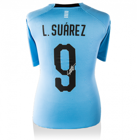 Luis Suarez Back Signed Uruguay 2017-18 Home Shirt