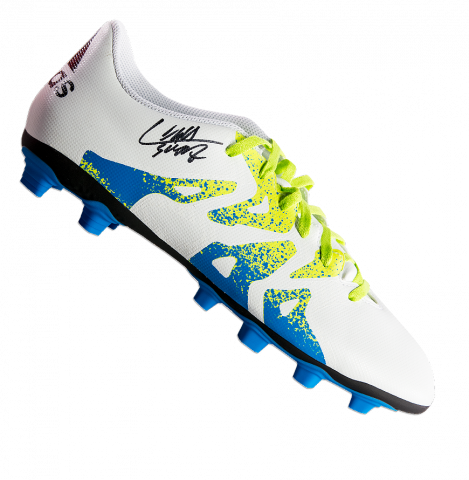 Luis Suarez Signed White and Blue Adidas X 16.4 Boot