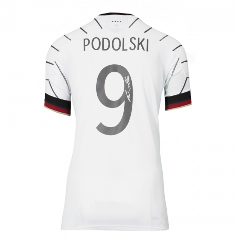 Lukas Podolski Back Signed Germany 2020-21 Home Shirt With Fan Style Number Lukas Podolski Back Signed Germany 2020-21 Home Shirt With Fan Style Number