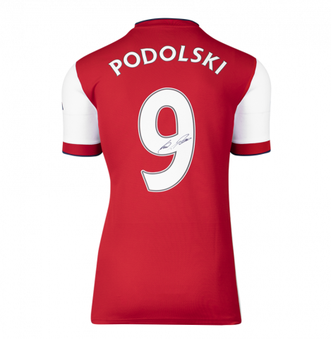 Lukas Podolski Back Signed Arsenal 2021-22 Home Shirt with Fan Style Number Lukas Podolski Back Signed Arsenal 2021-22 Home Shirt with Fan Style Number