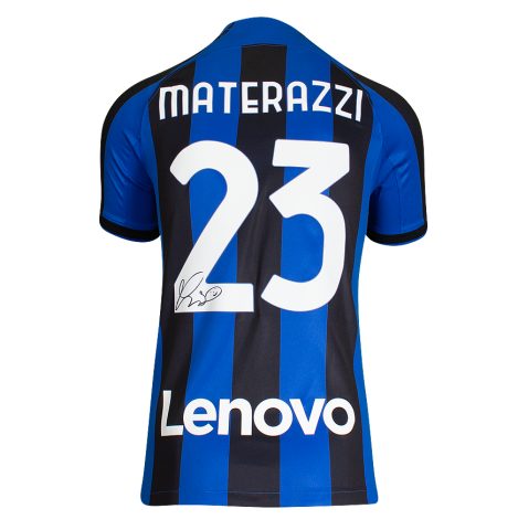 Marco Materazzi Official UEFA Champions League Back Signed Modern Internazionale Home Shirt In Deluxe Packaging