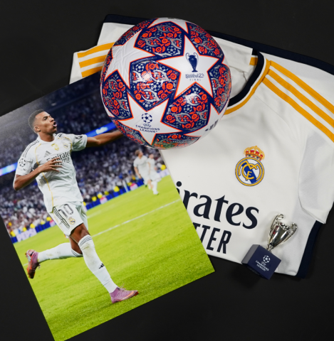 Kylian Mbappe Official UEFA Champions League Back Signed and Framed Real Madrid 2025-26 Home Shirt - Platinum Bundle