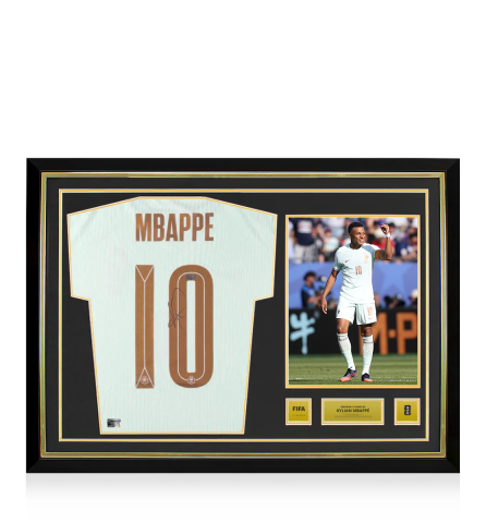Kylian Mbappe Official FIFA World Cup™ 2026 Back Signed and Hero Framed France 2026 Away Shirt: 2026 Golden Boot Winner Edition